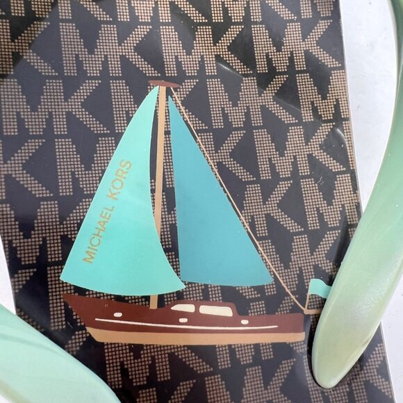 Michael Kors Womens Green Thong Sandal Flip Flop Jelly Gold Tone Logo Size 10 M - Picture 10 of 11